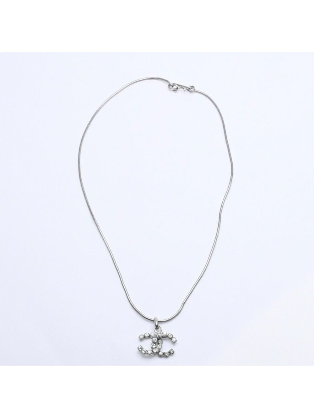 Chanel CC Logo Necklace Light Stone Silver
